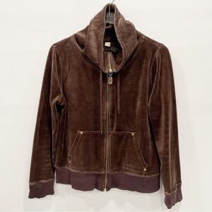 Michael Kors Brown High Neck Full Zip Velour Tracksuit Sweatshirt Large